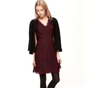 Ann Taylor V neck Lace Dress Burgundy Size 2